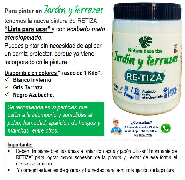 Pintura especial para Jardínes y Terrazas "Acabado Final" incorporado el barniz protector