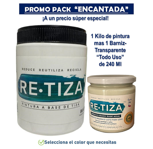 ✔️.PROMO PACK "ENCANTADA": Pintura 1 Kilo de pintura más Barniz Transparente de 240 ml.